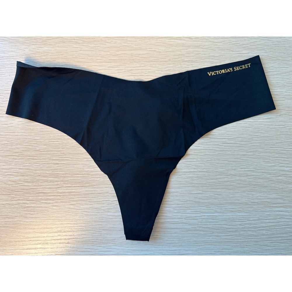 NWT Victoria's Secret Thong String Panty Seamless Black Extra Large XL